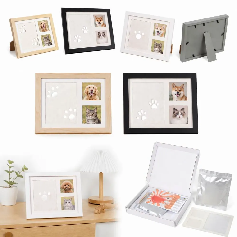 Pet Paw Print Keepsake Frame Kit with Clay and Photo Slots 2