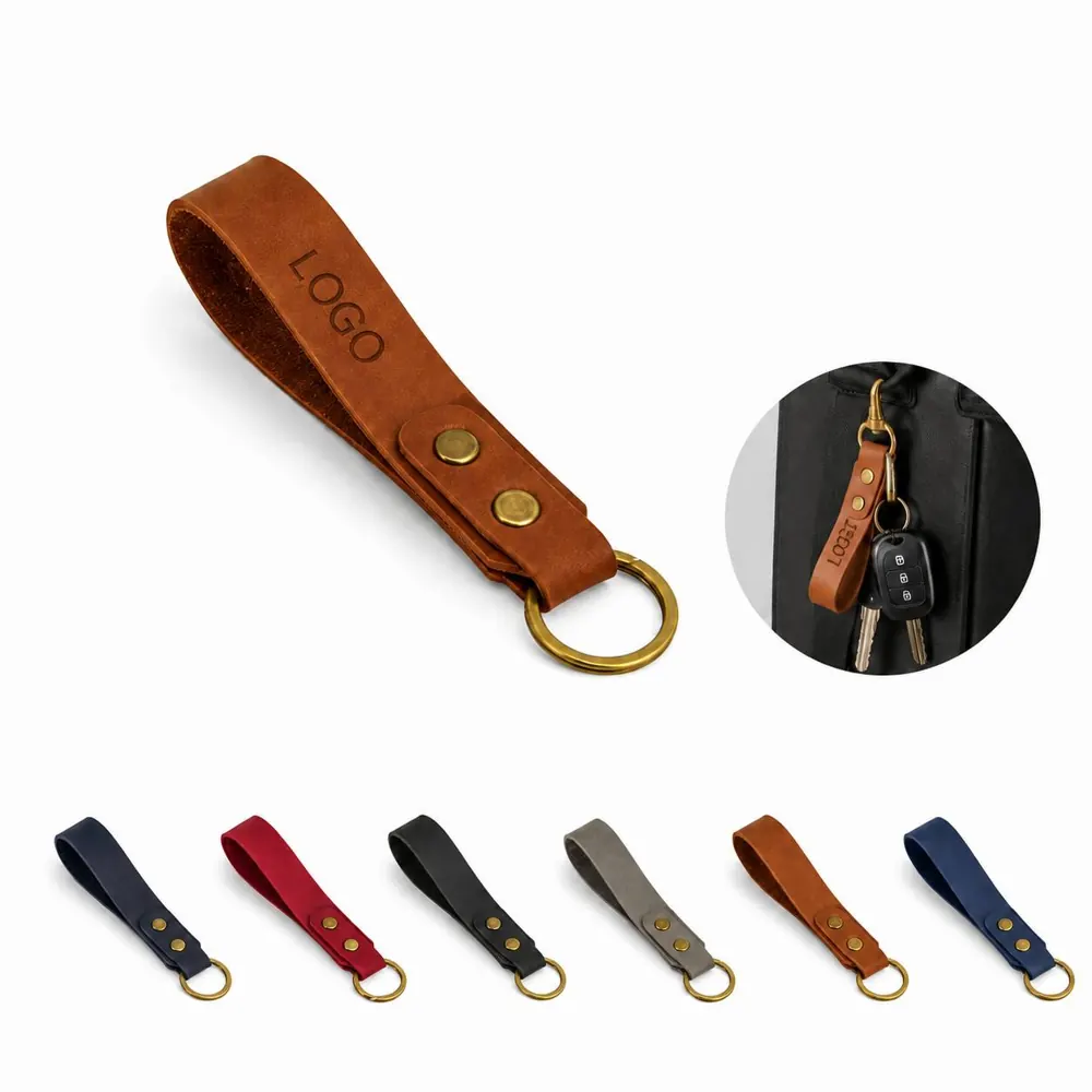 PU Leather Keychain with Metal Ring and Lanyard