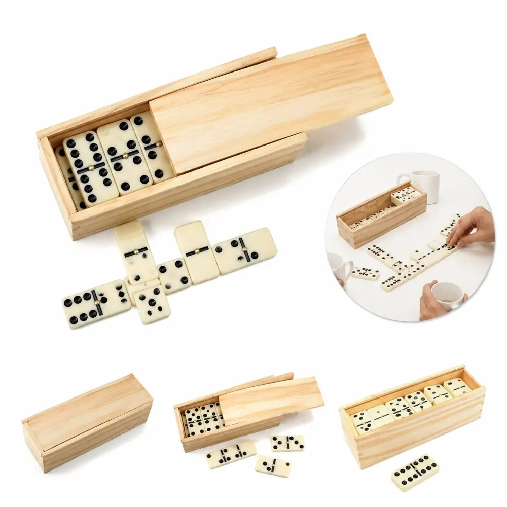Mini Wooden Double Six Dominoes Set for Travel Family Fun 2