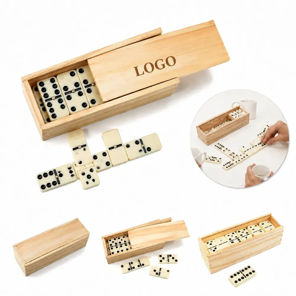 Mini Wooden Double Six Dominoes Set for Travel Family Fun