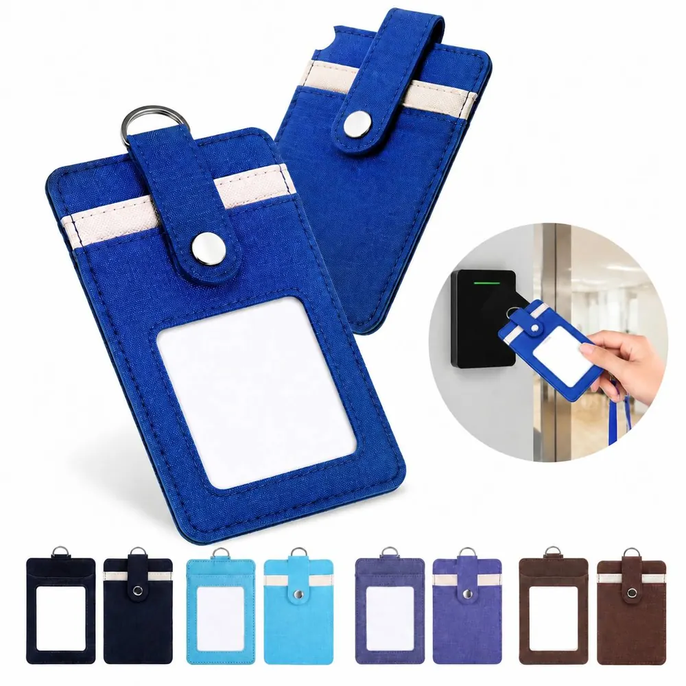 3-Slot PU Leather Vertical ID Card Holder with Clear Window 2