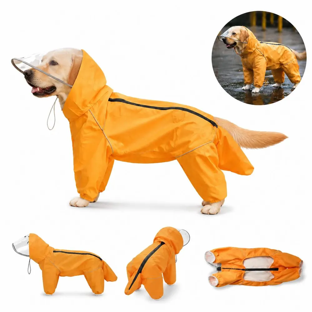 4-Legged Waterproof Dog Raincoat with Reflective Strips 2