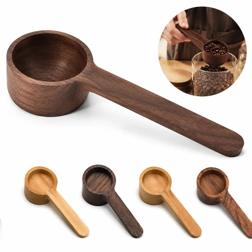 Natural Walnut Beech Wood Coffee Measuring Spoon, Dual-Ended 2