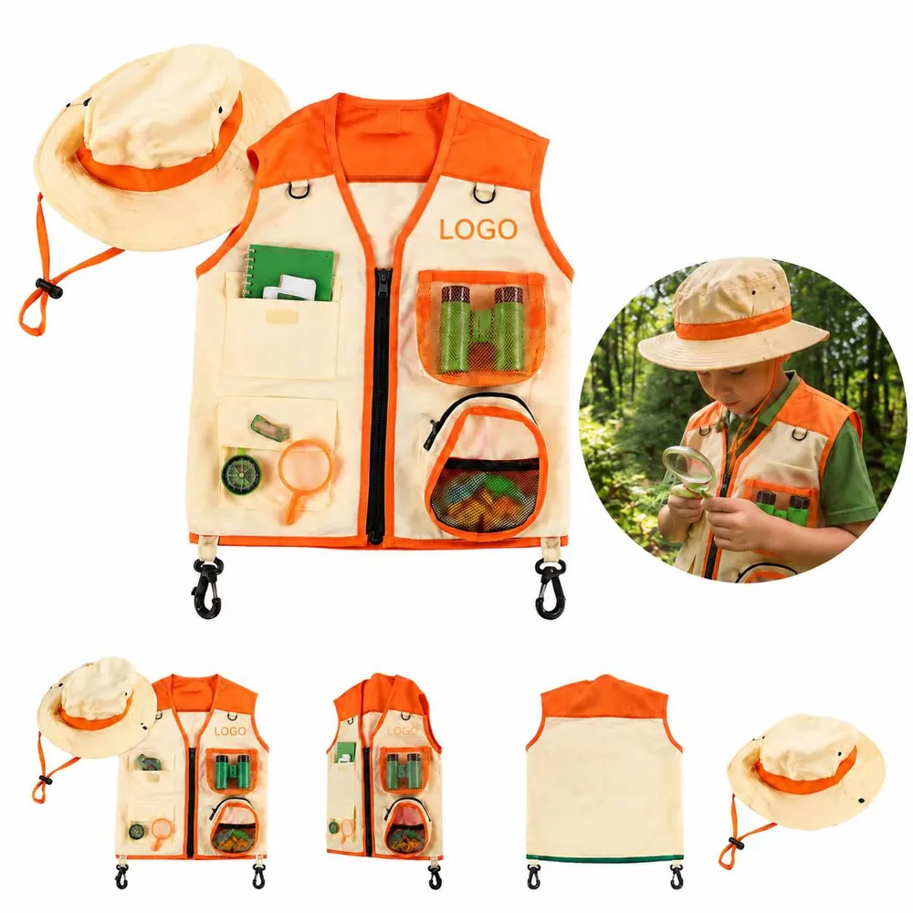 Kids Explorer Vest Hat Set with Pockets for Outdoor