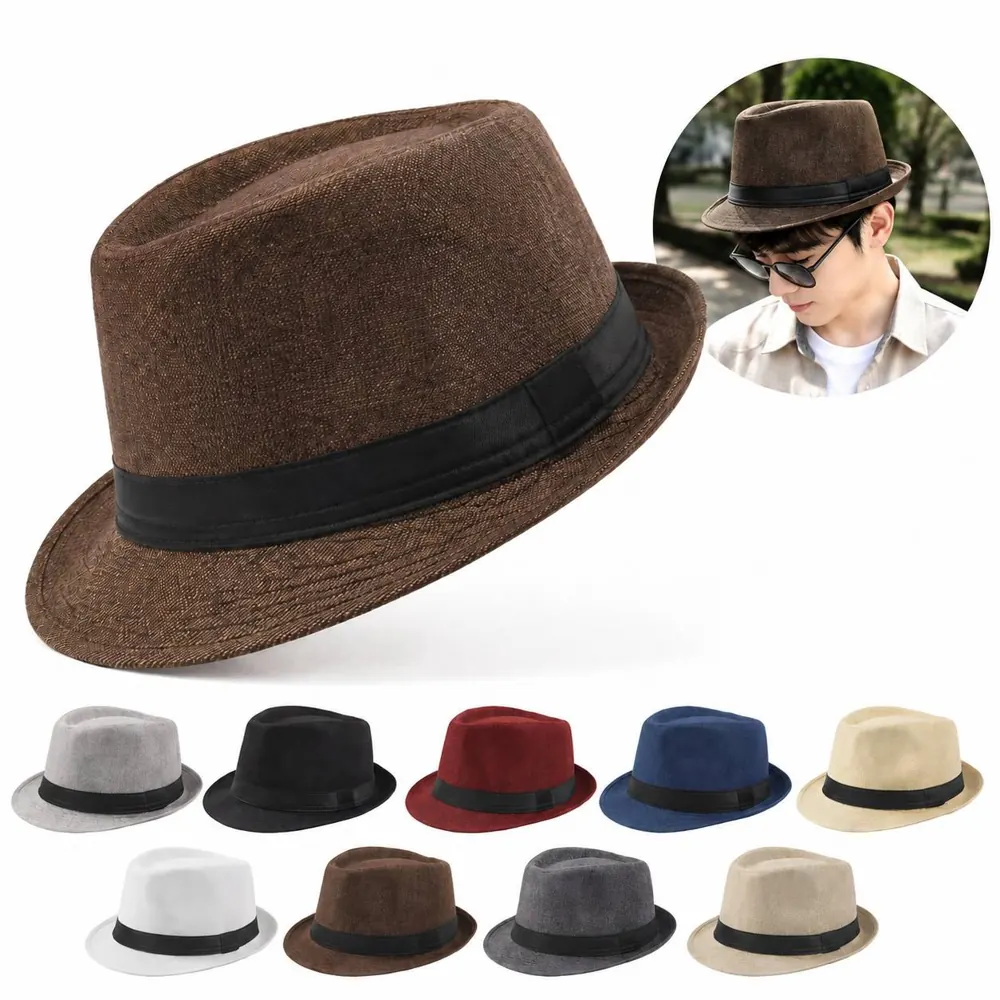 Linen Fedora Hat Wide Brim Summer Sun Protection Boater 2