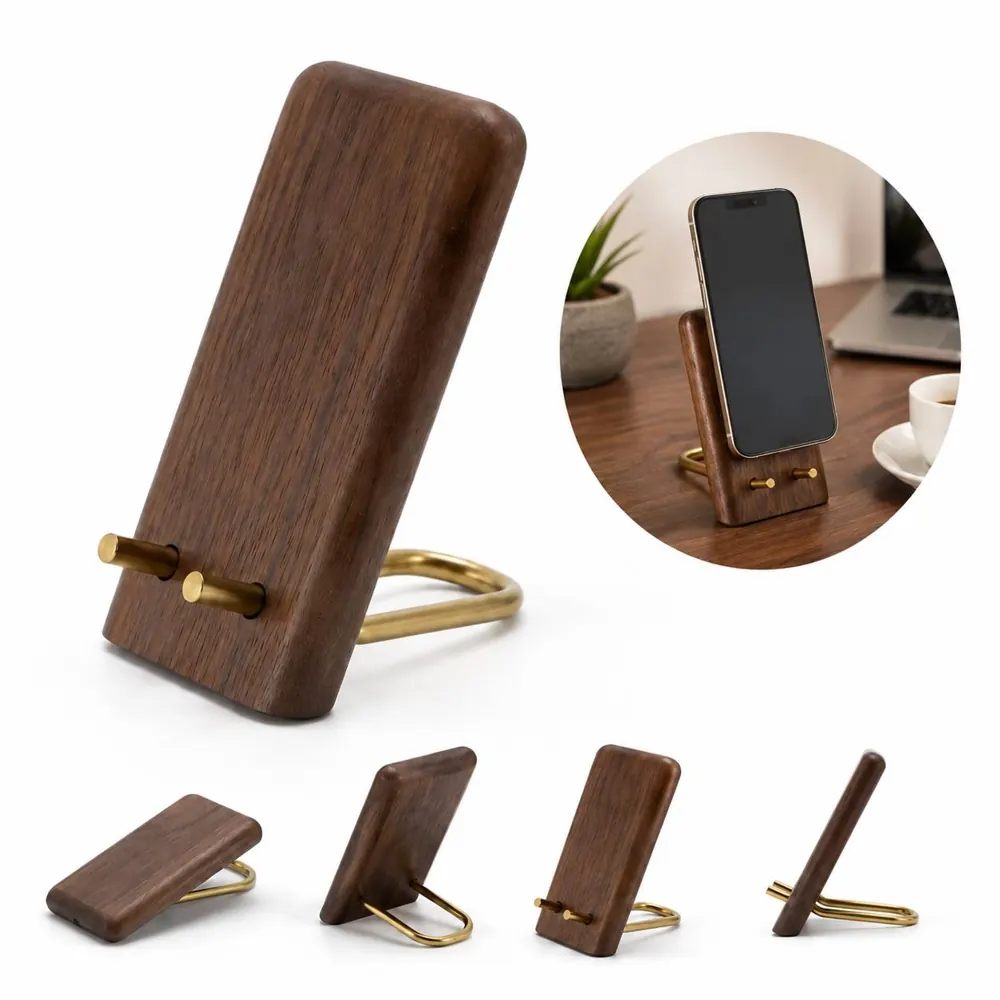 Black Walnut Phone Stand with Adjustable Viewing Angles 2