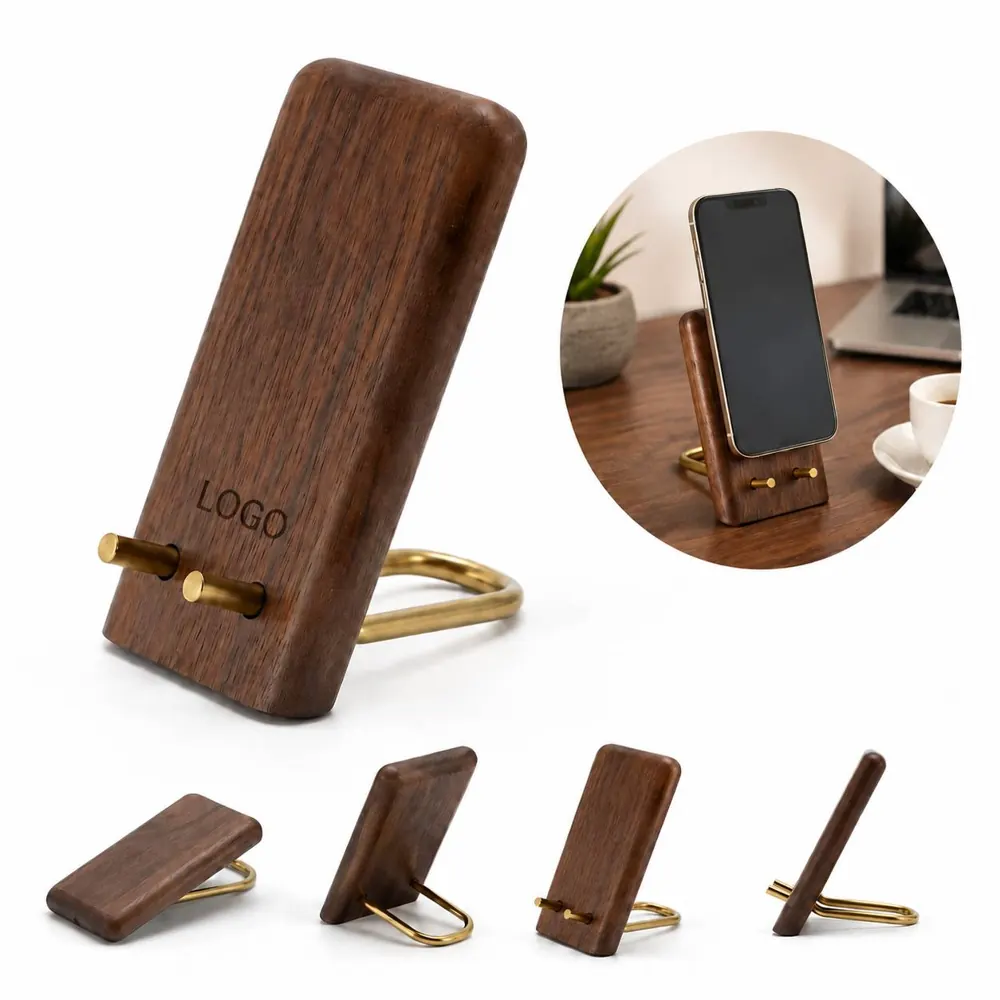 Black Walnut Phone Stand with Adjustable Viewing Angles