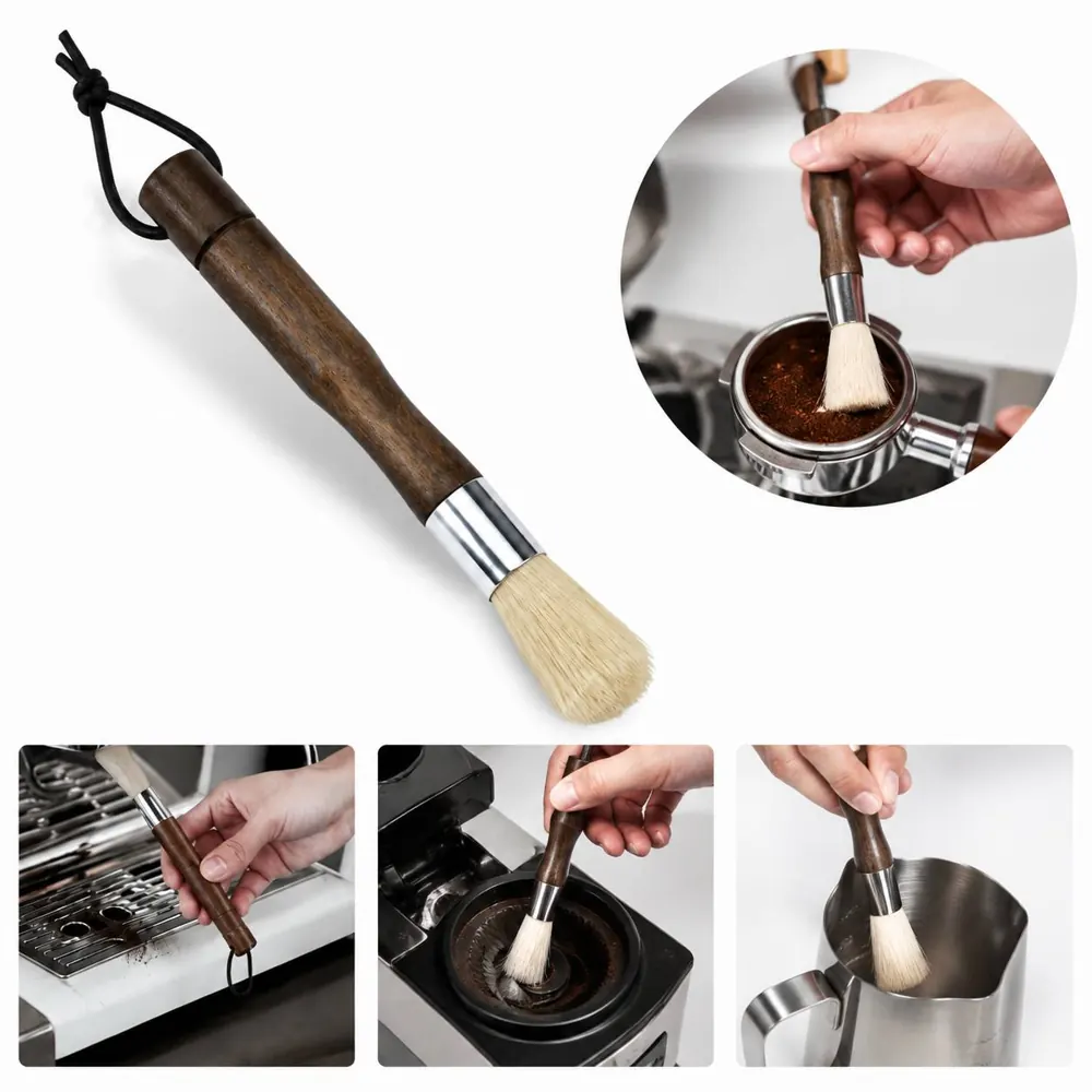 Walnut Wood Coffee Brush with Natural Bristles for Espresso 2
