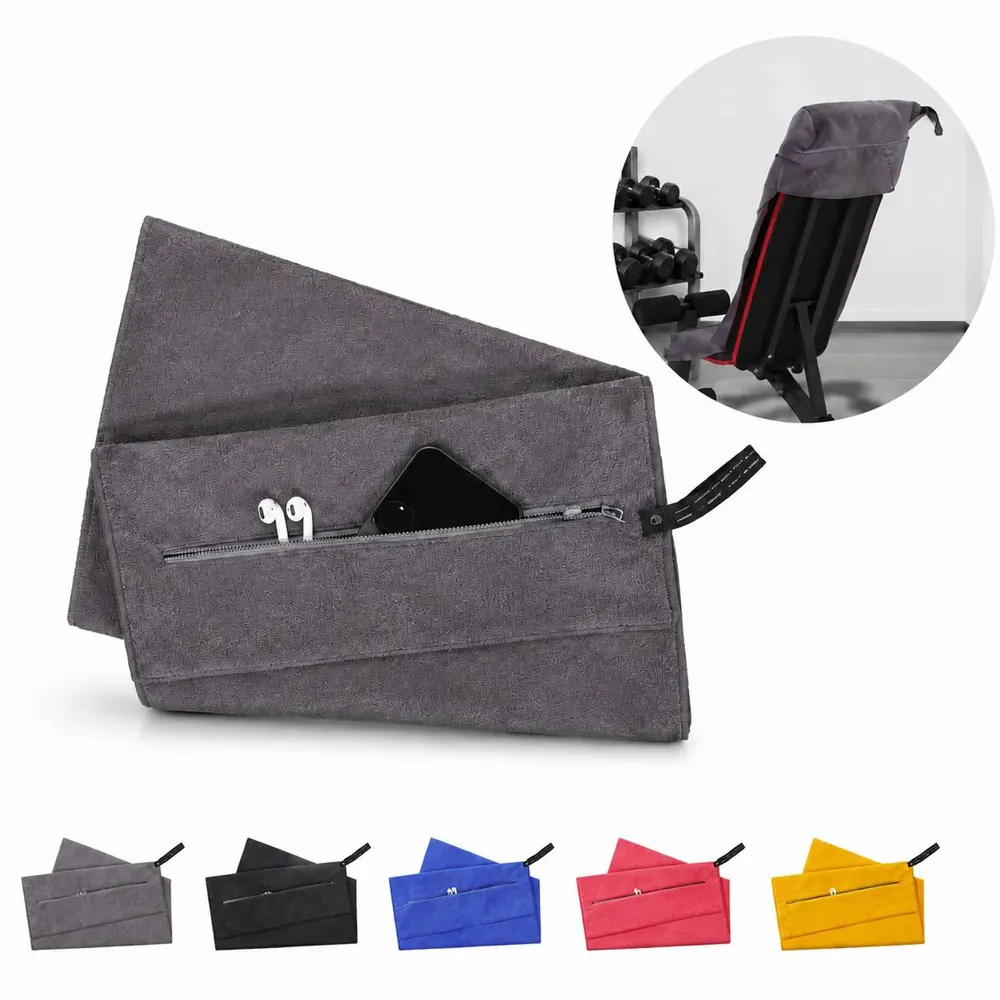 Quick-Dry Microfiber Towel Mat with Zipper Pocket for Gym 2