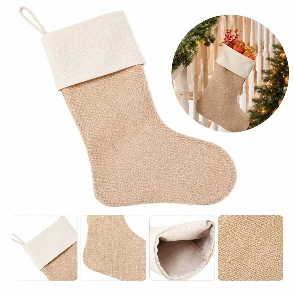 Natural Jute Burlap Stocking for Christmas Holiday Decor 2