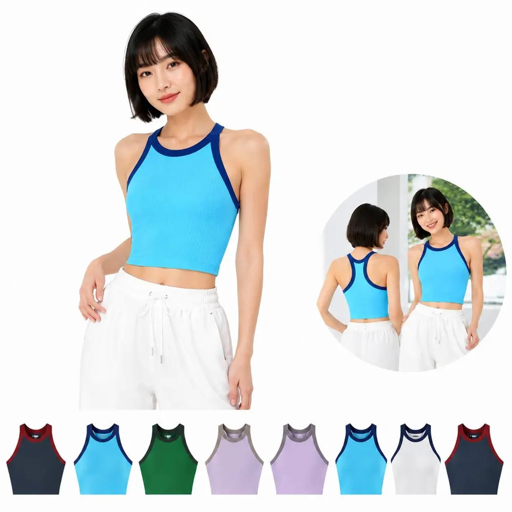 Seamless Color-Block Yoga Tank with Built-In Bra Support 2