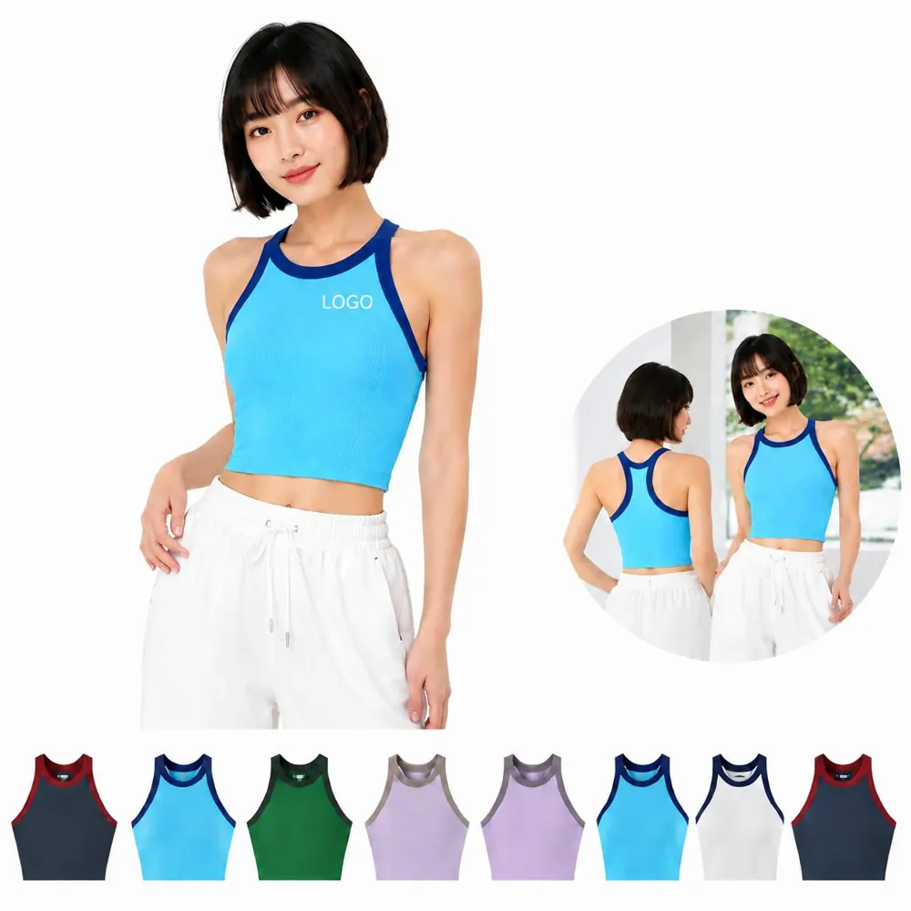 Seamless Color-Block Yoga Tank with Built-In Bra Support