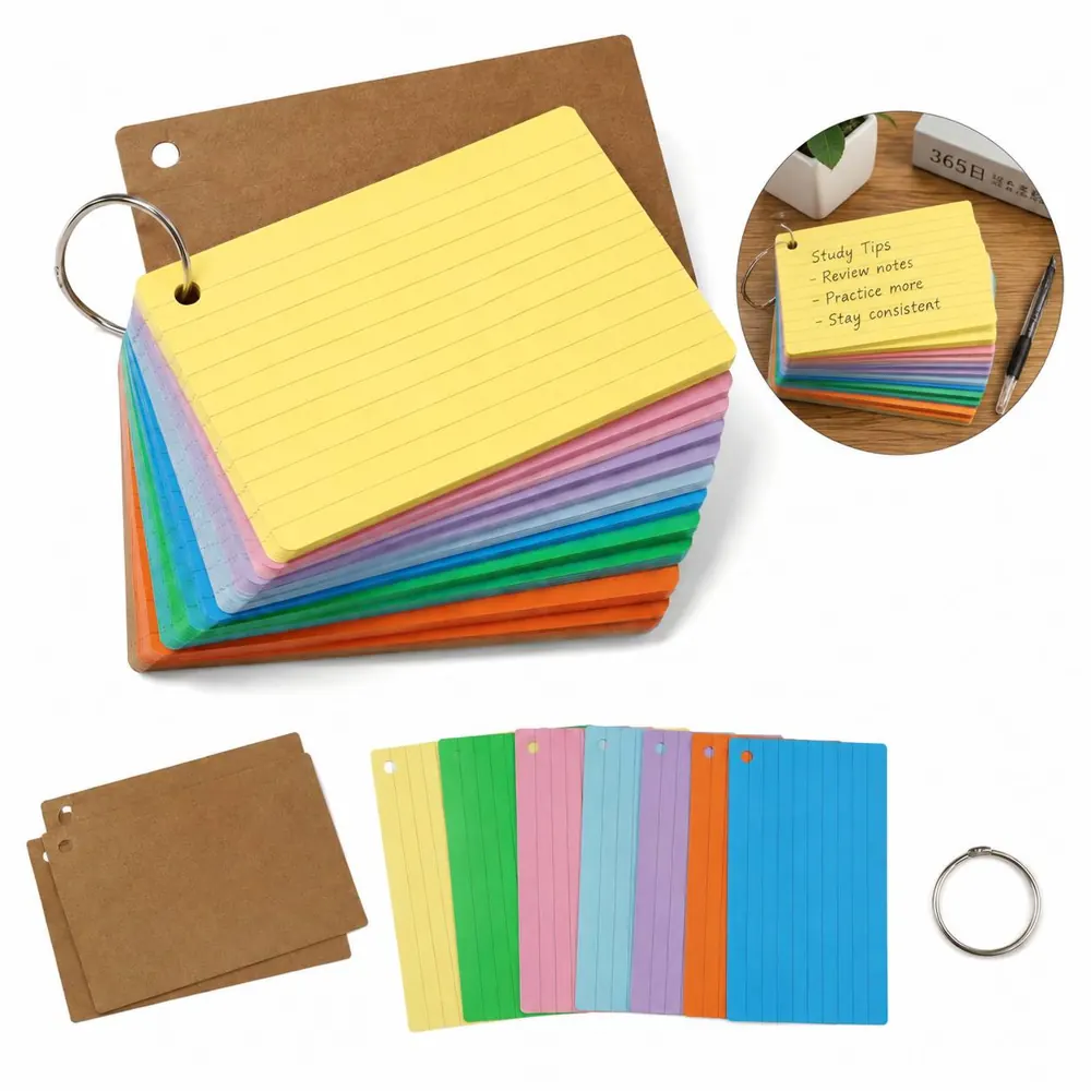 Spiral Index Card Set, Portable Colored Lined Notecards 2