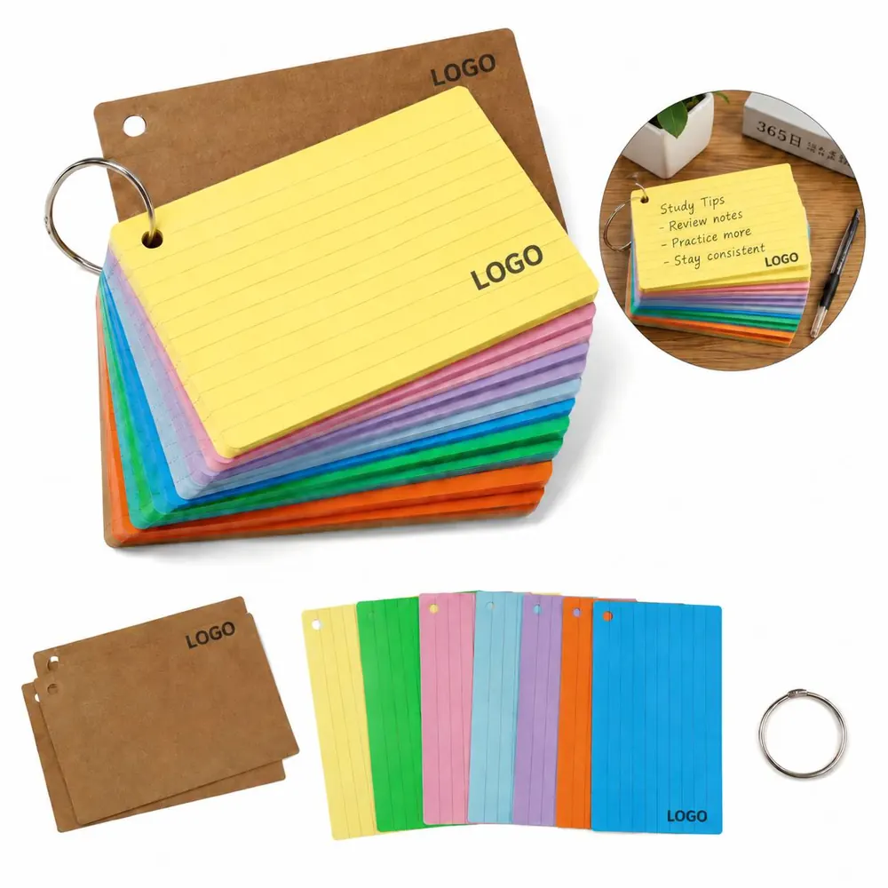 Spiral Index Card Set, Portable Colored Lined Notecards