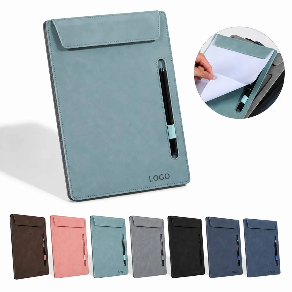 PU Leather Clipboard with Metal Clip, Portable Writing Pad