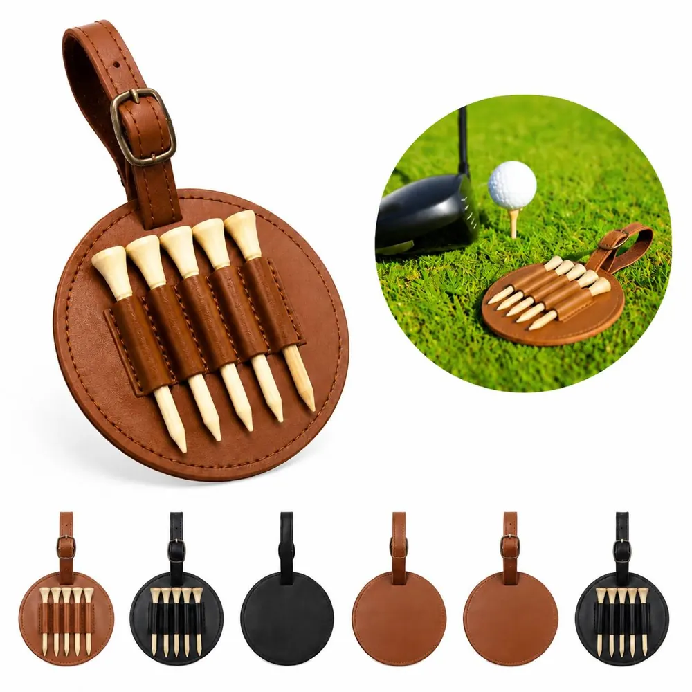 PU Leather Golf Tee Holder with 5 Tees Set 2