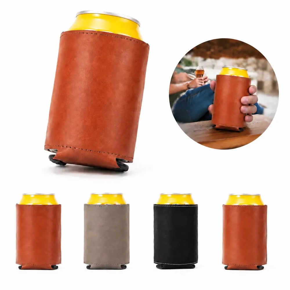 Collapsible PU Leather Can Cooler for 12oz Cans, Insulated 2