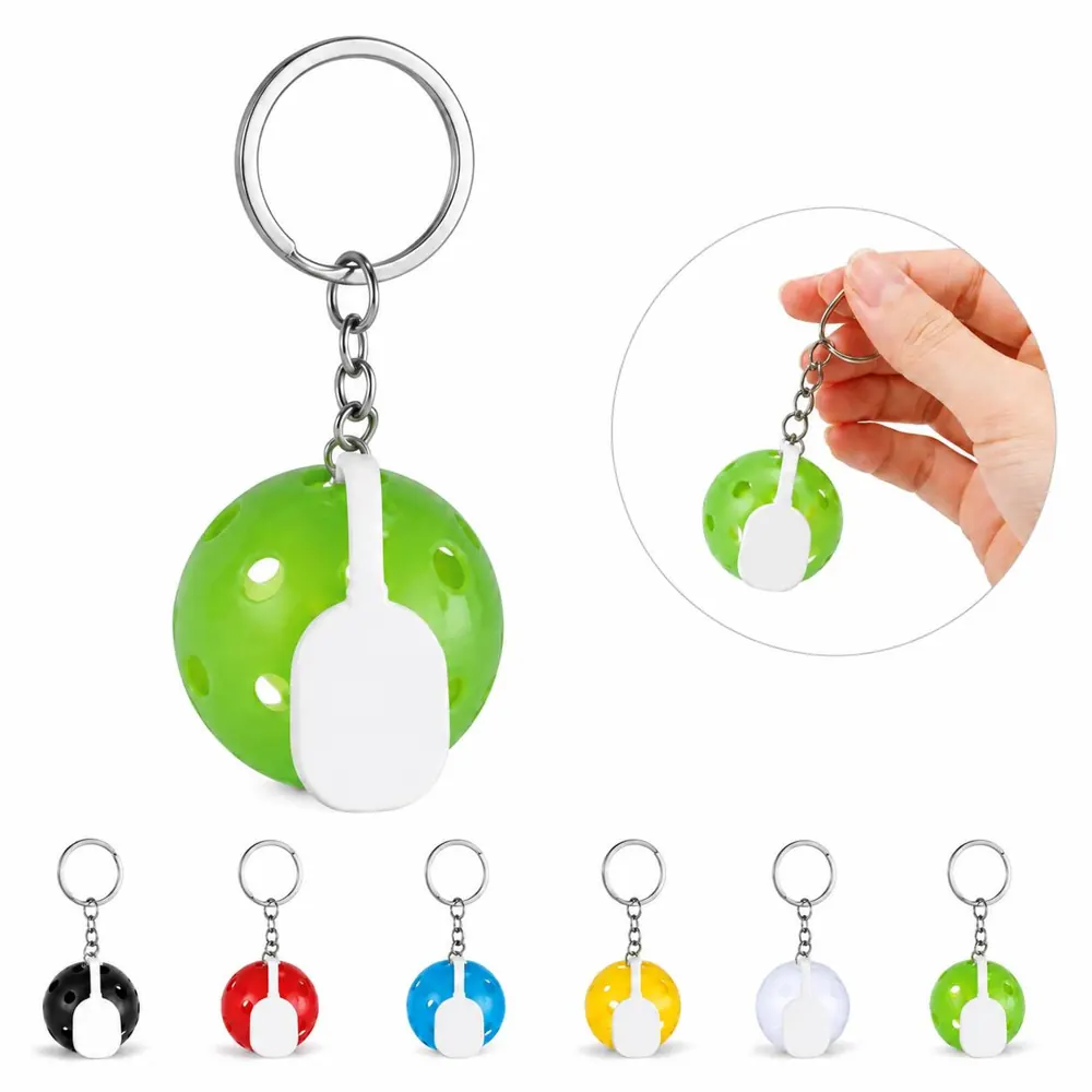 6-Color Pickleball Paddle Keychain Set with Plastic Ball 2