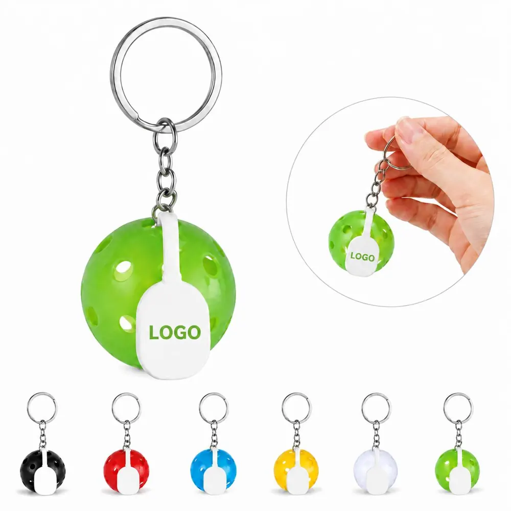 6-Color Pickleball Paddle Keychain Set with Plastic Ball