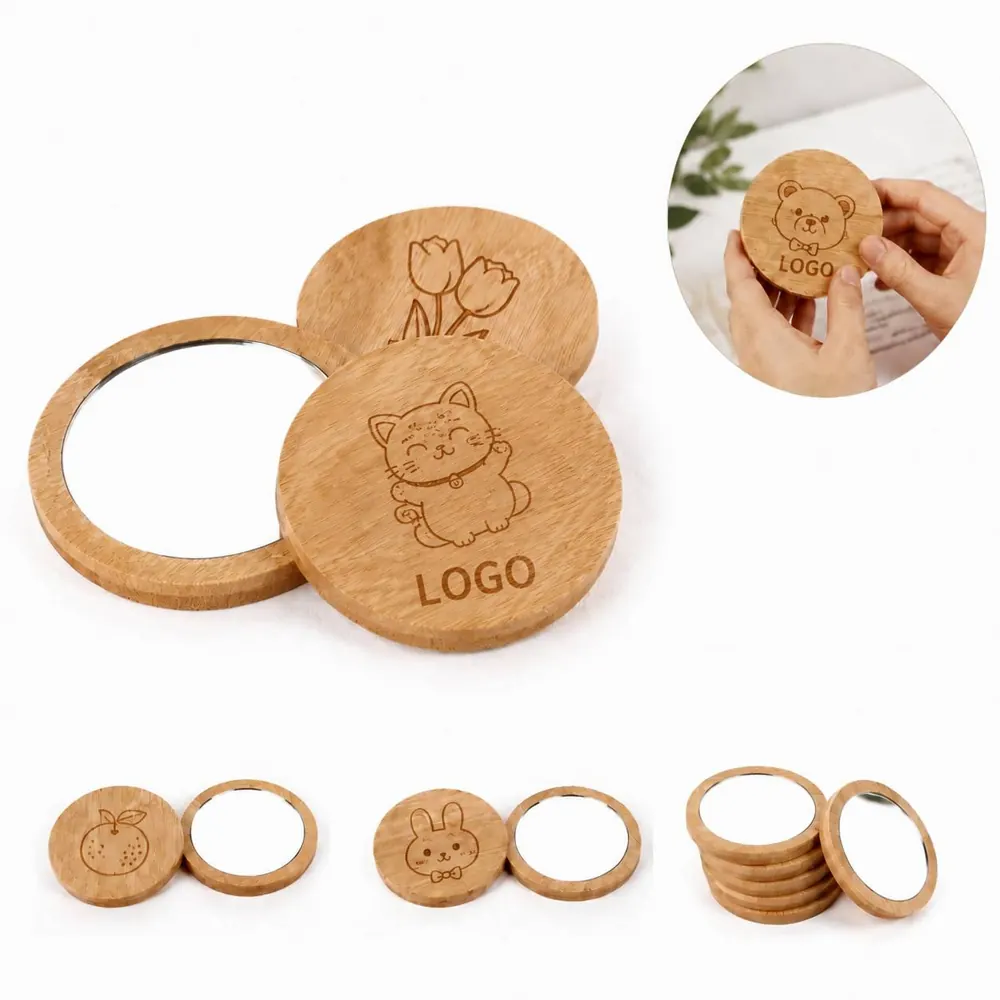 Compact Bamboo Pocket Mirror for On-the-Go Touch-Ups