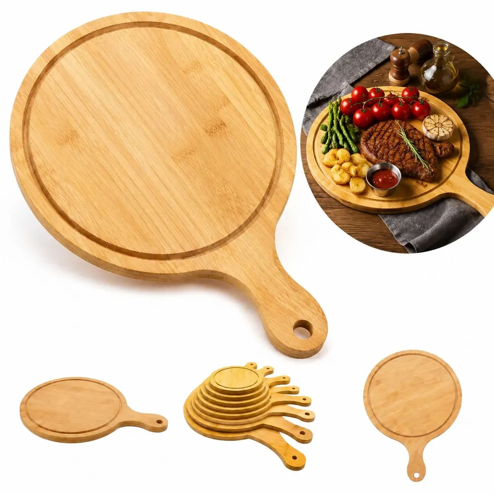Natural Wood Round Cutting Board with Handle for Kitchen 2