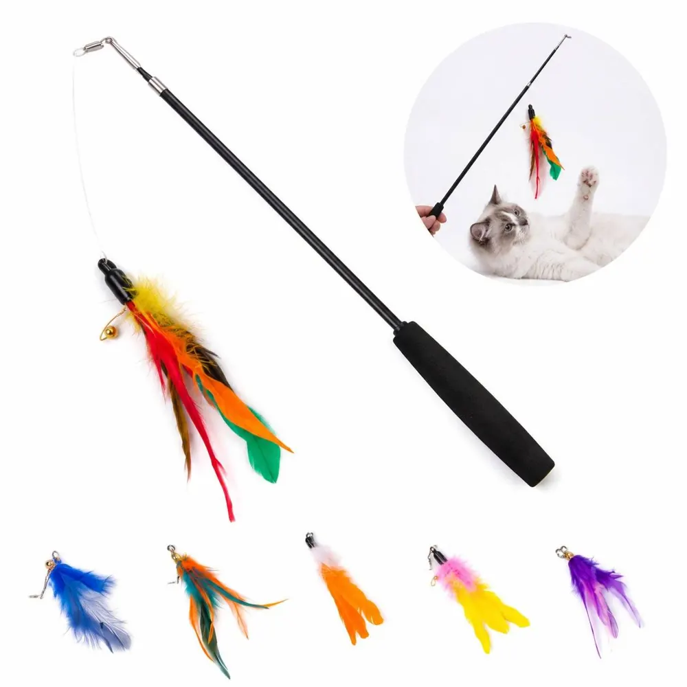 Telescopic Cat Teaser Wand with Colorful Feathers 2