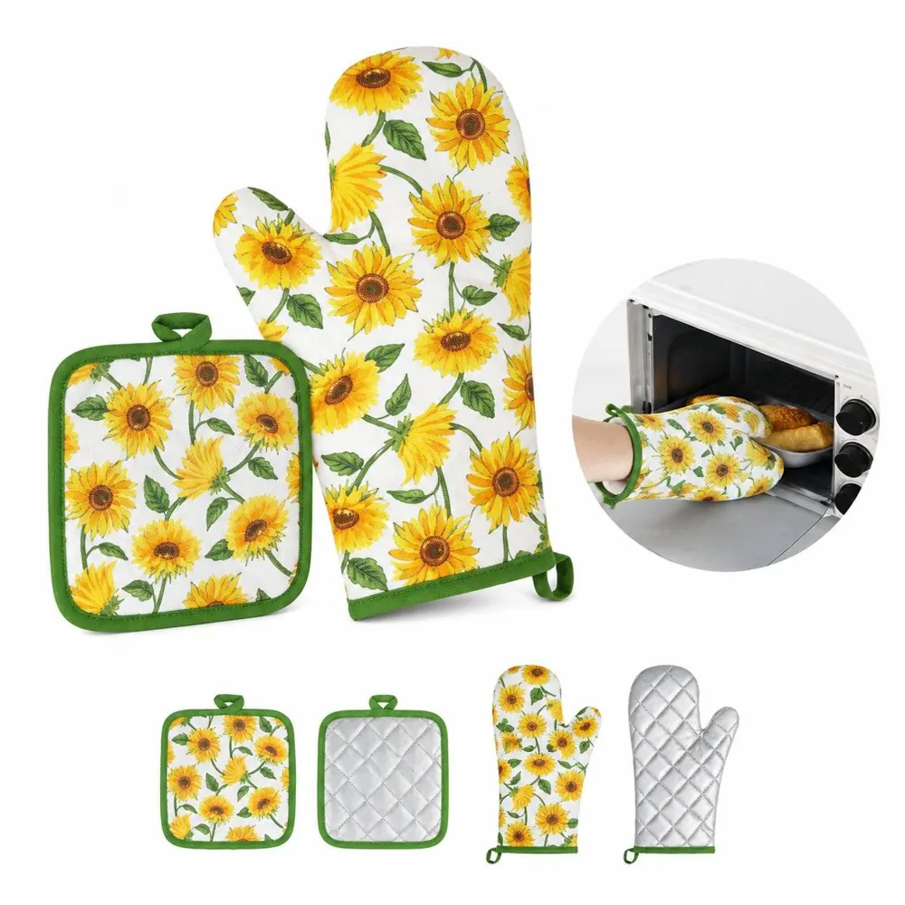 Heat Resistant Oven Mitt & Pot Holder Set with Non-Slip Grip 2