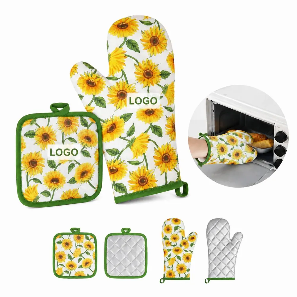 Heat Resistant Oven Mitt & Pot Holder Set with Non-Slip Grip