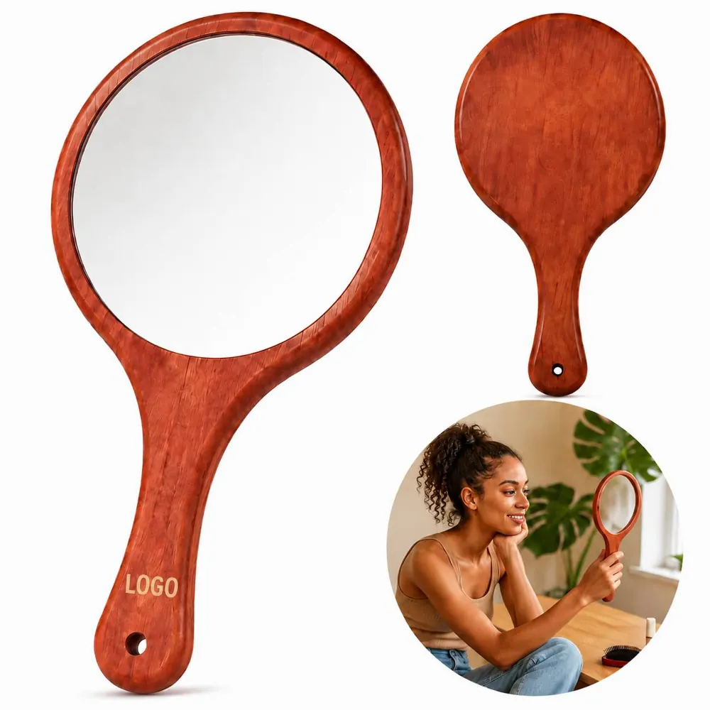 Ergonomic Red Sandalwood Hand Mirror for Makeup & Grooming