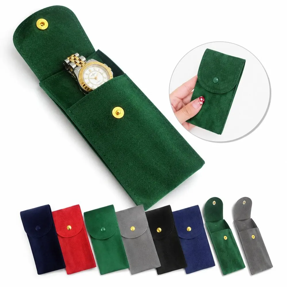 Velvet Watch Pouch with Secure Buckle for Travel Storage 2