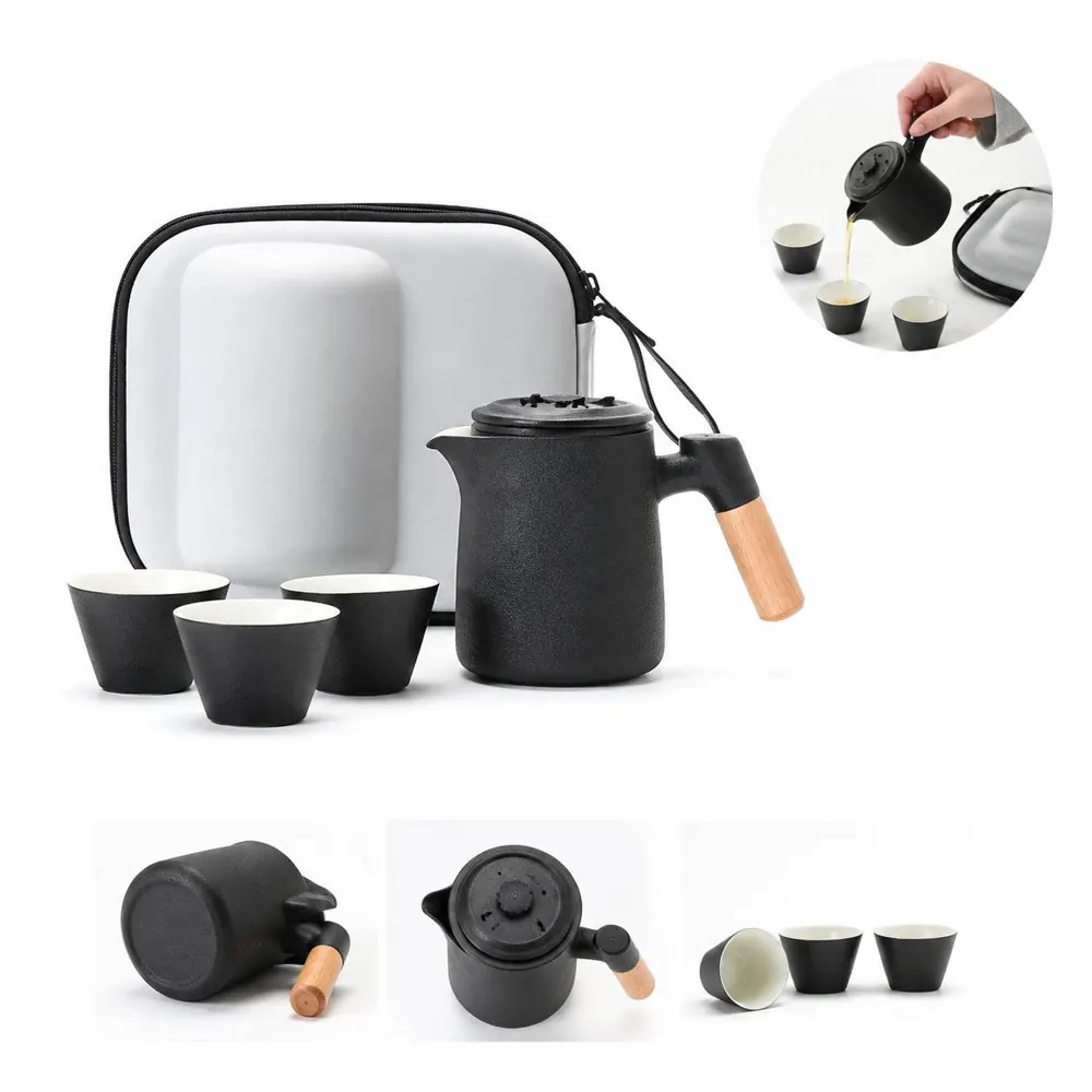 Portable Ceramic Tea Pot Set with Carrying Case 2
