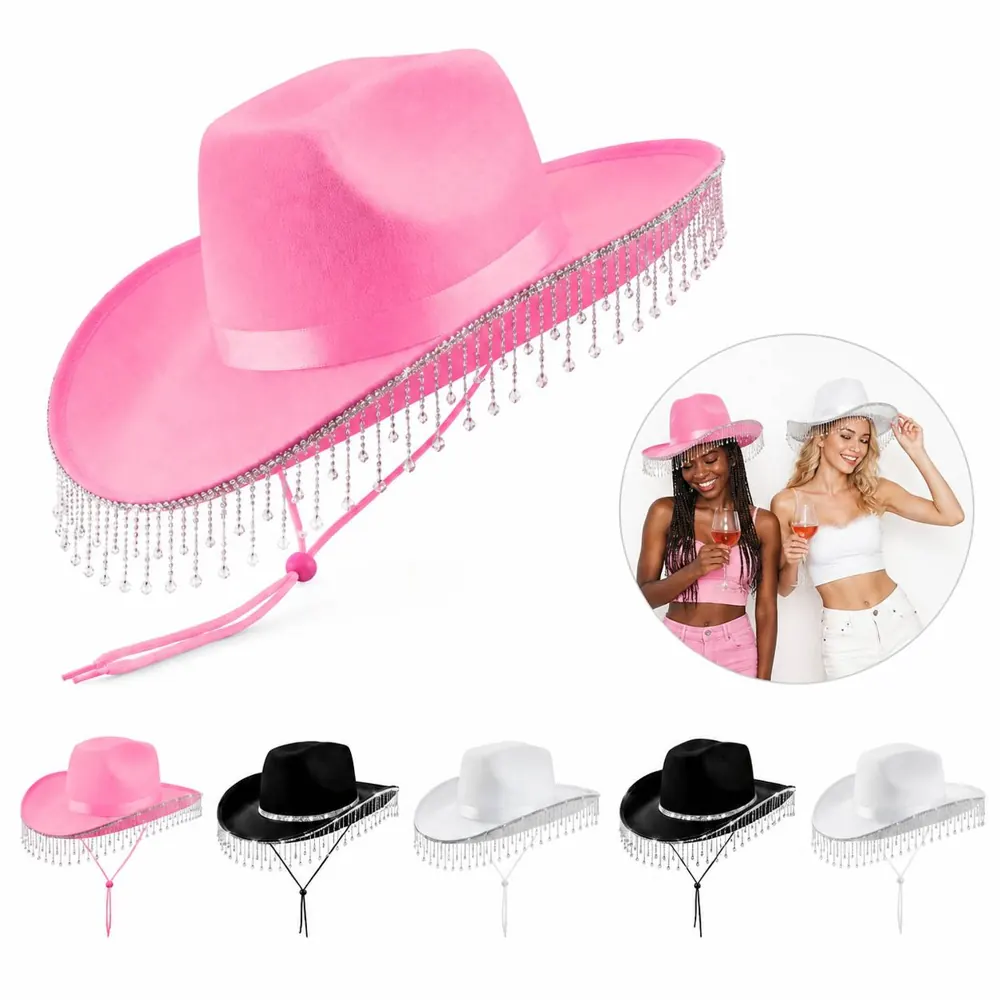 Wide Brim Felt Cowboy Hat with Beaded Crystal Trim 2
