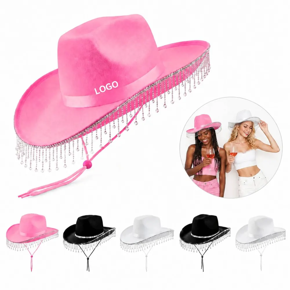 Wide Brim Felt Cowboy Hat with Beaded Crystal Trim
