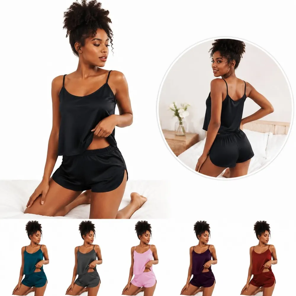 Women's Satin Cami Pajama Set with Adjustable Straps 2
