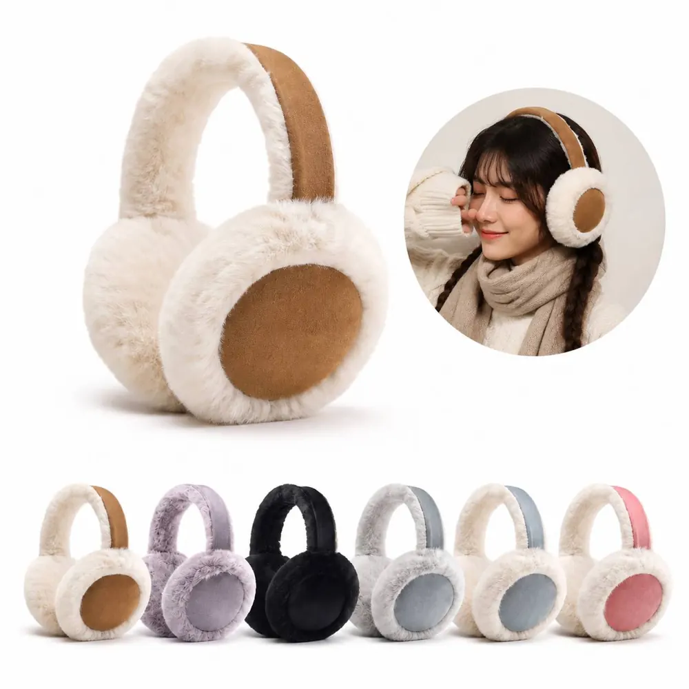 Foldable Plush Earmuffs for Warmth and Noise Reduction 2