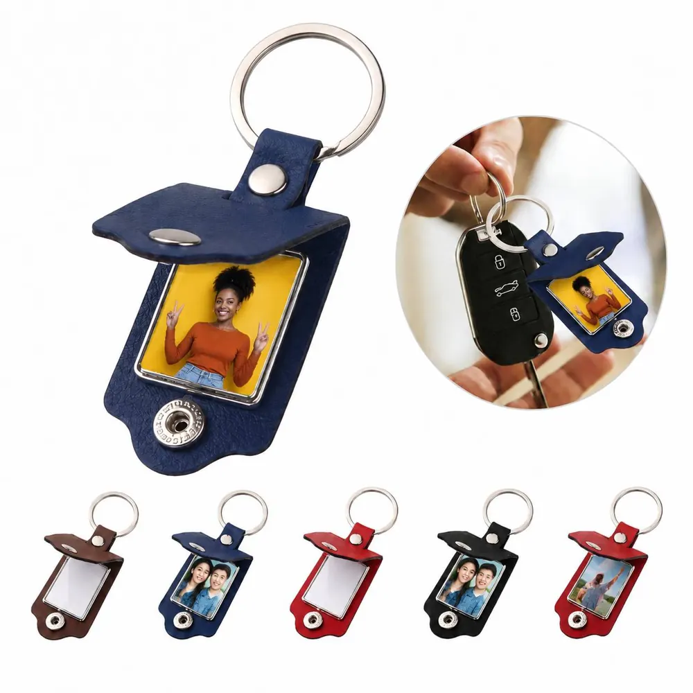 Personalized PU Leather Photo Keychain with Clear Sleeve 2