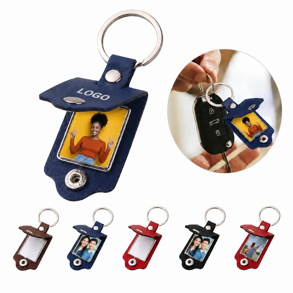 Personalized PU Leather Photo Keychain with Clear Sleeve
