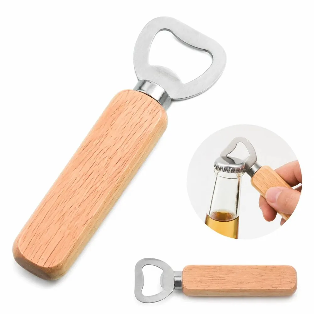 Wooden Handle Stainless Steel Beer Bottle Opener for Home 2