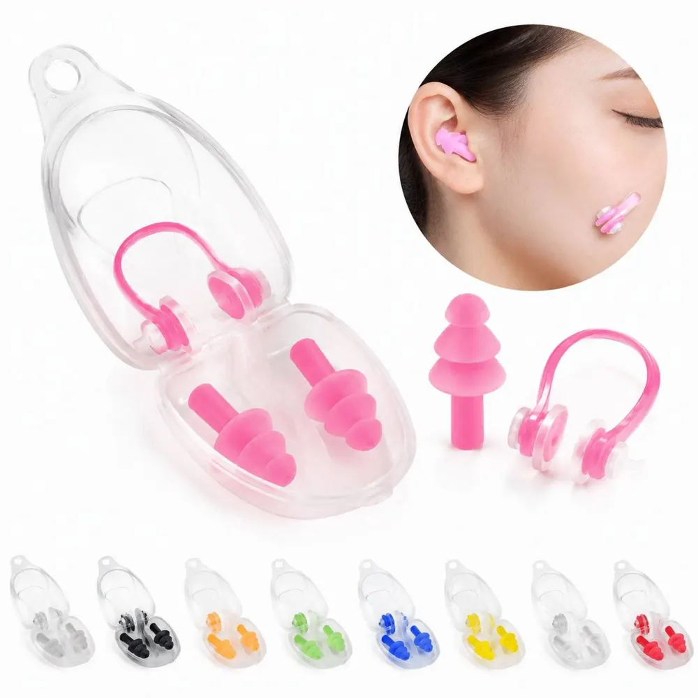 Soft Silicone Swim Earplugs & Nose Clip Set with Travel Case 2