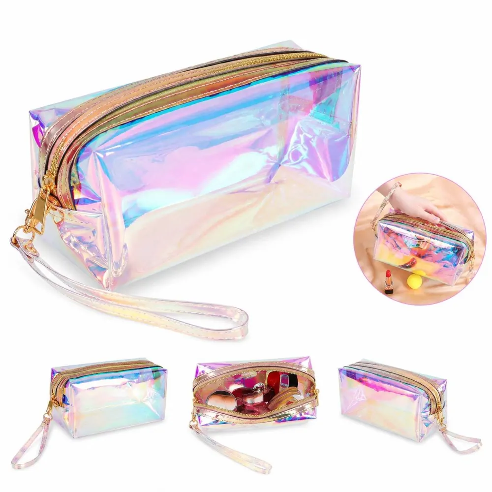 Iridescent Clear TPU Makeup Bag Waterproof Travel Cosmetic 2
