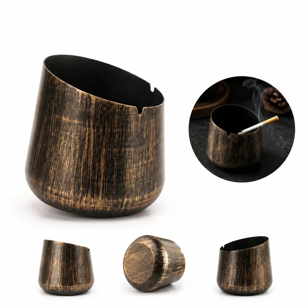 Retro Windproof Metal Ashtray with Deep Grooves 2