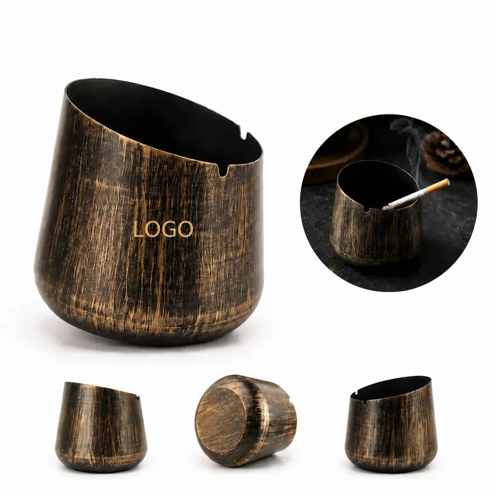 Retro Windproof Metal Ashtray with Deep Grooves