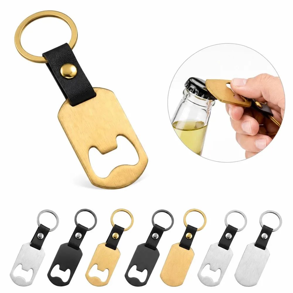 Stainless Steel Bottle Opener Keychain with Leather Strap 2