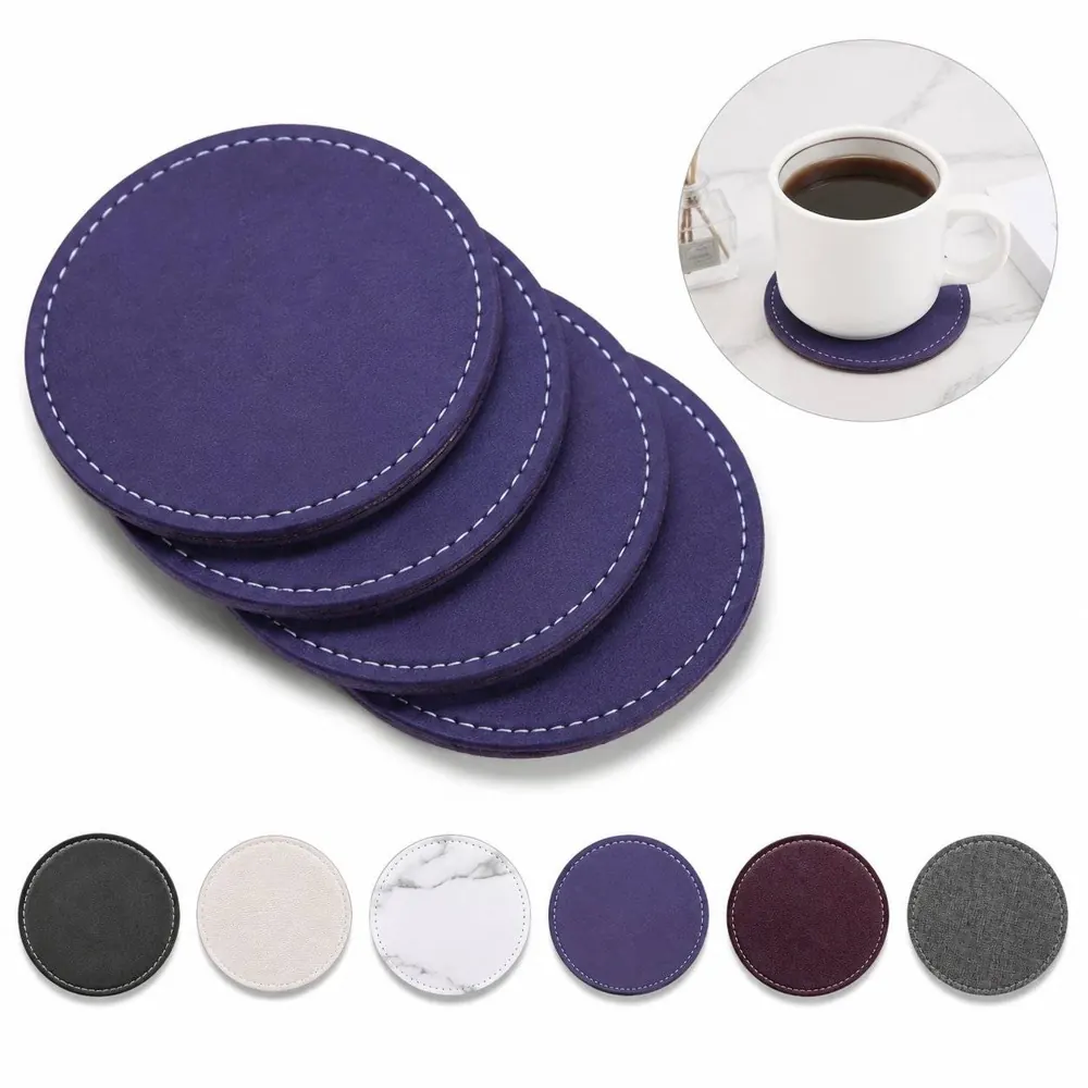 Large PU Leather Coaster Set, Round Drink Protectors 2