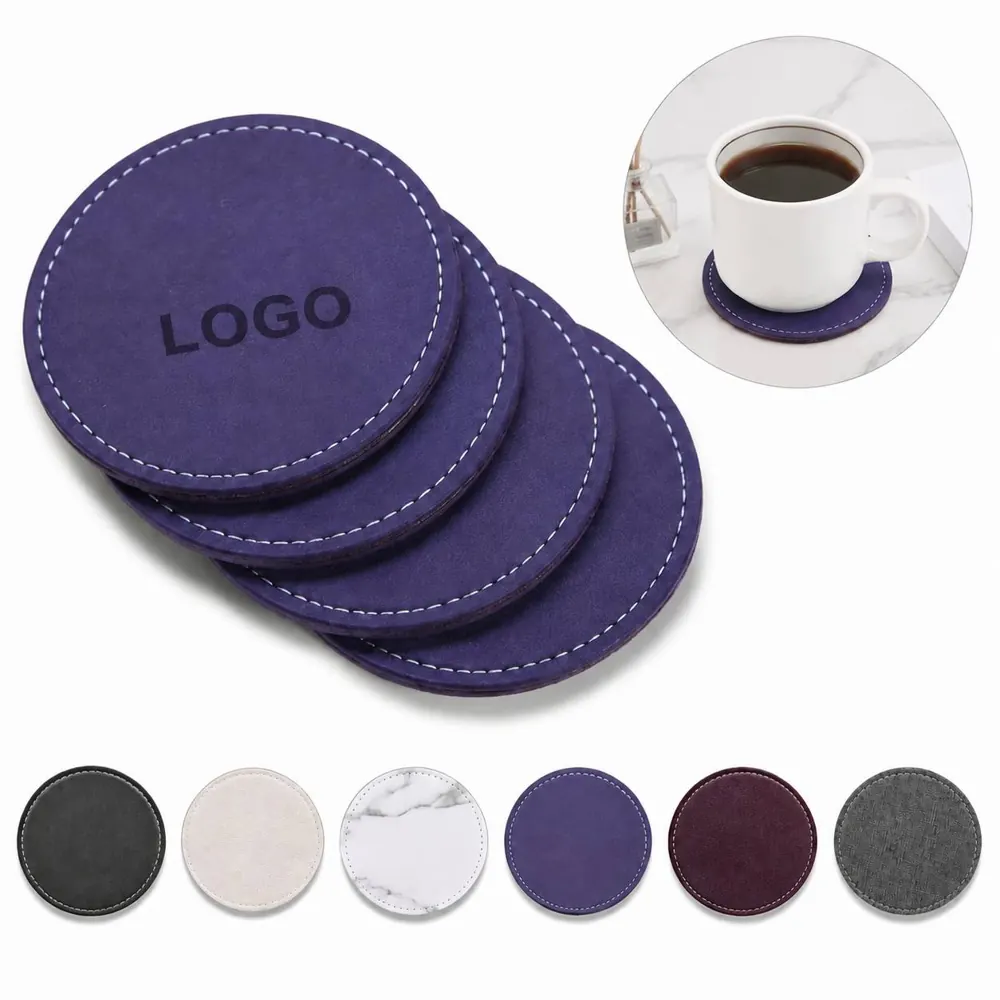 Large PU Leather Coaster Set, Round Drink Protectors