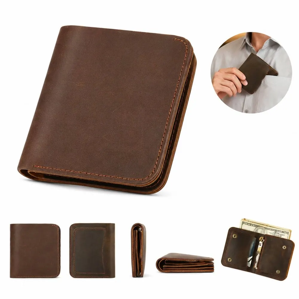 Men Crazy Horse Leather Bifold Wallet with Snap Closure 2
