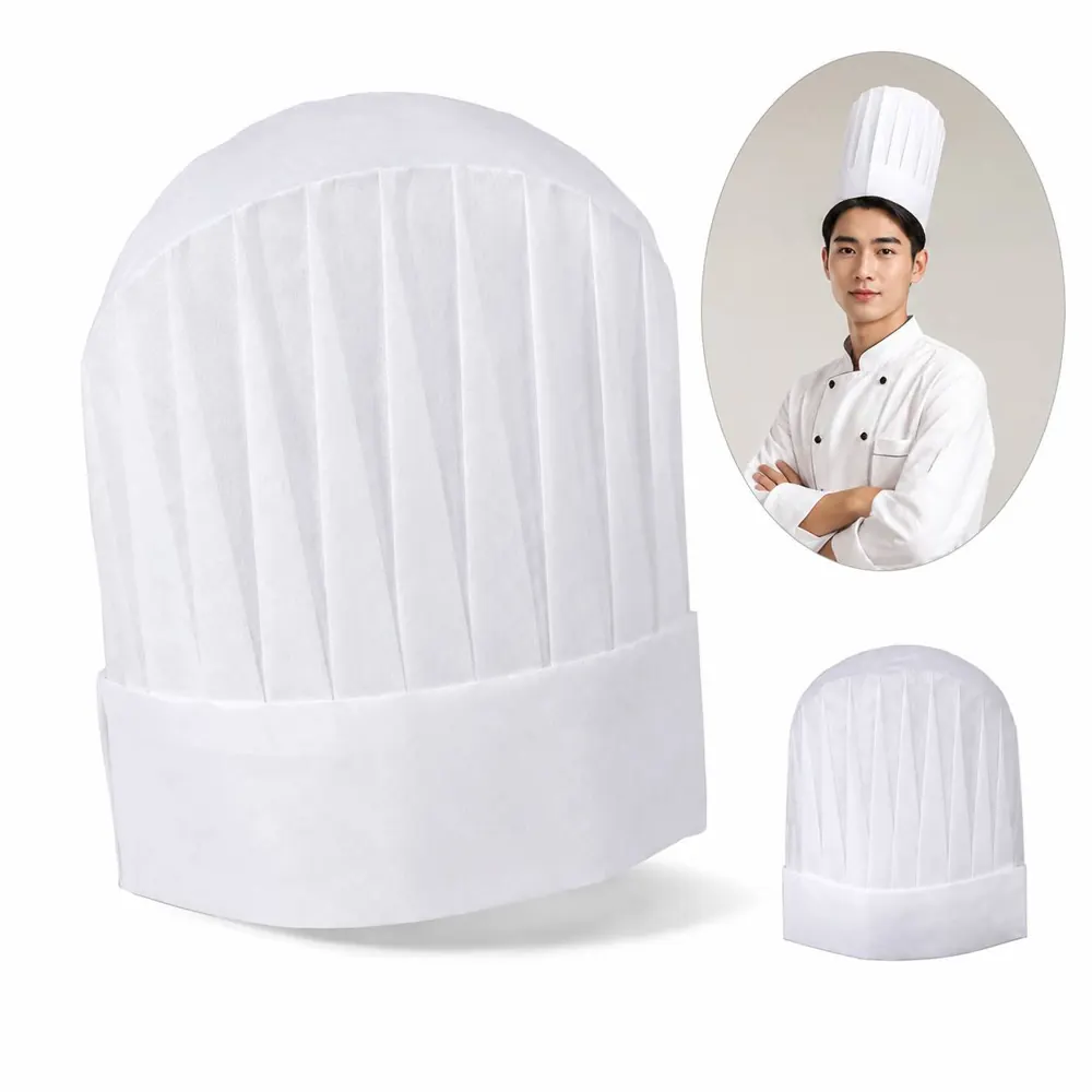 Disposable Breathable Chef Hat with Elastic Band for Food 2