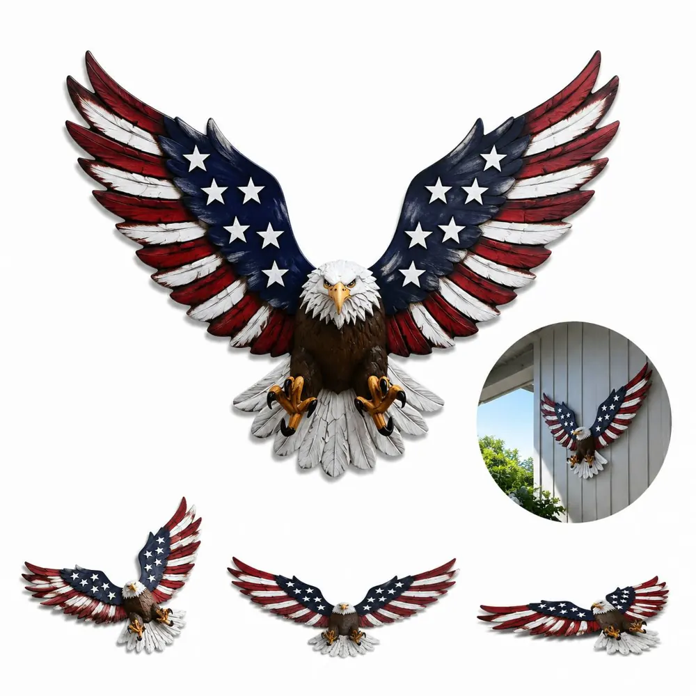 Patriotic Double-Sided Metal Eagle Flag Hanging Decor 2