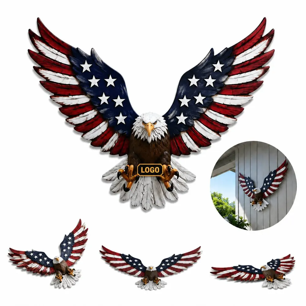 Patriotic Double-Sided Metal Eagle Flag Hanging Decor