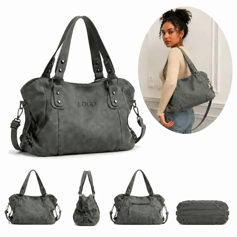 Vintage PU Tote Bag Large Capacity for Work and Travel